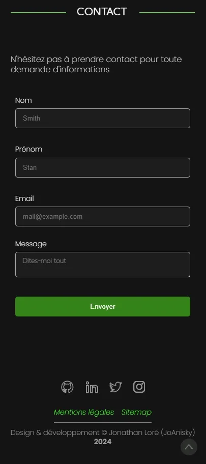 Formulaire de contact mobile