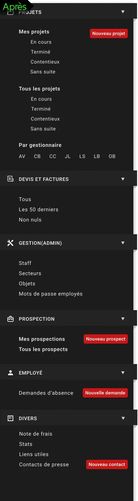 Menu de navigation - Après