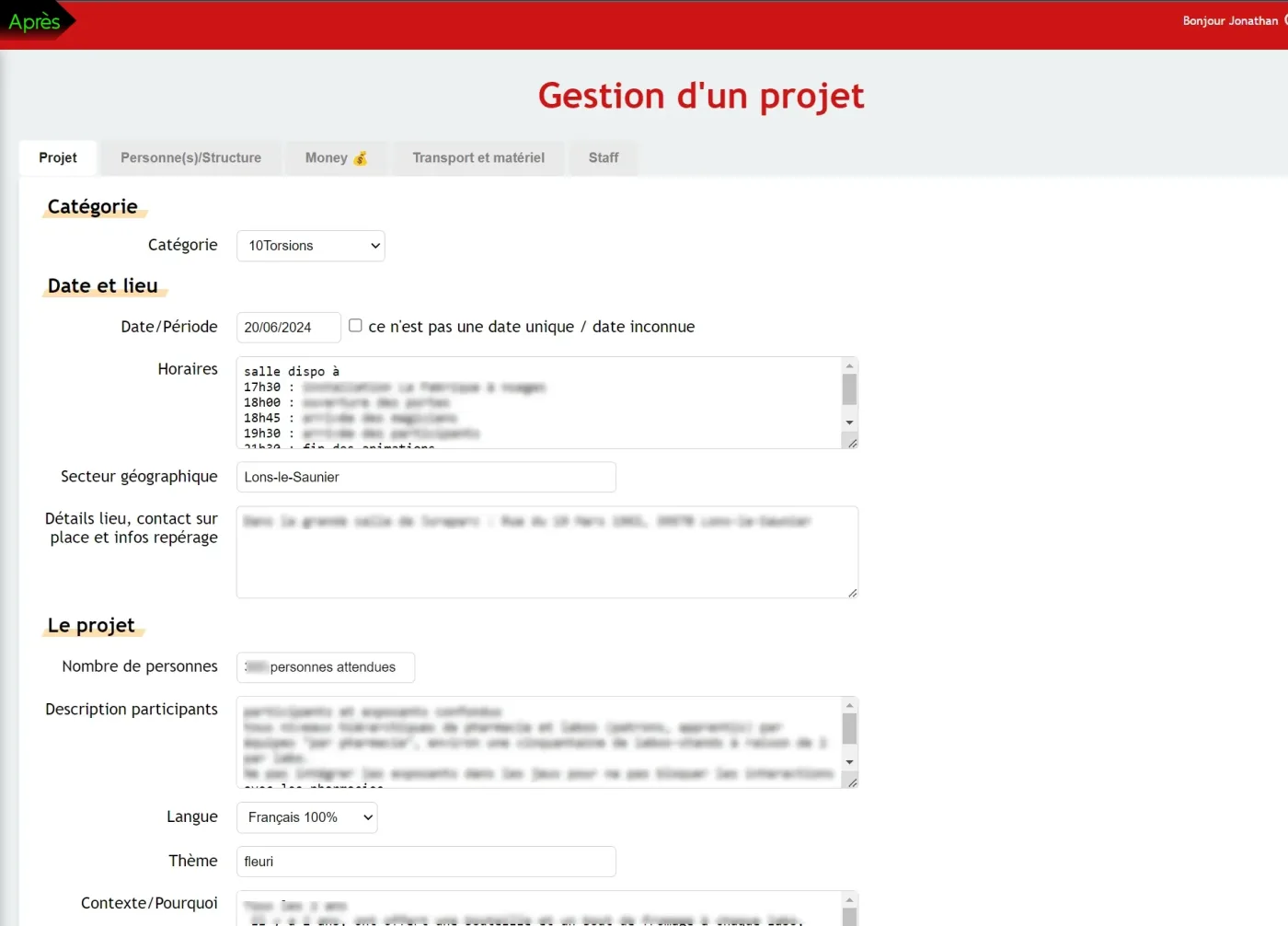 Formulaire de création d'un projet - Après